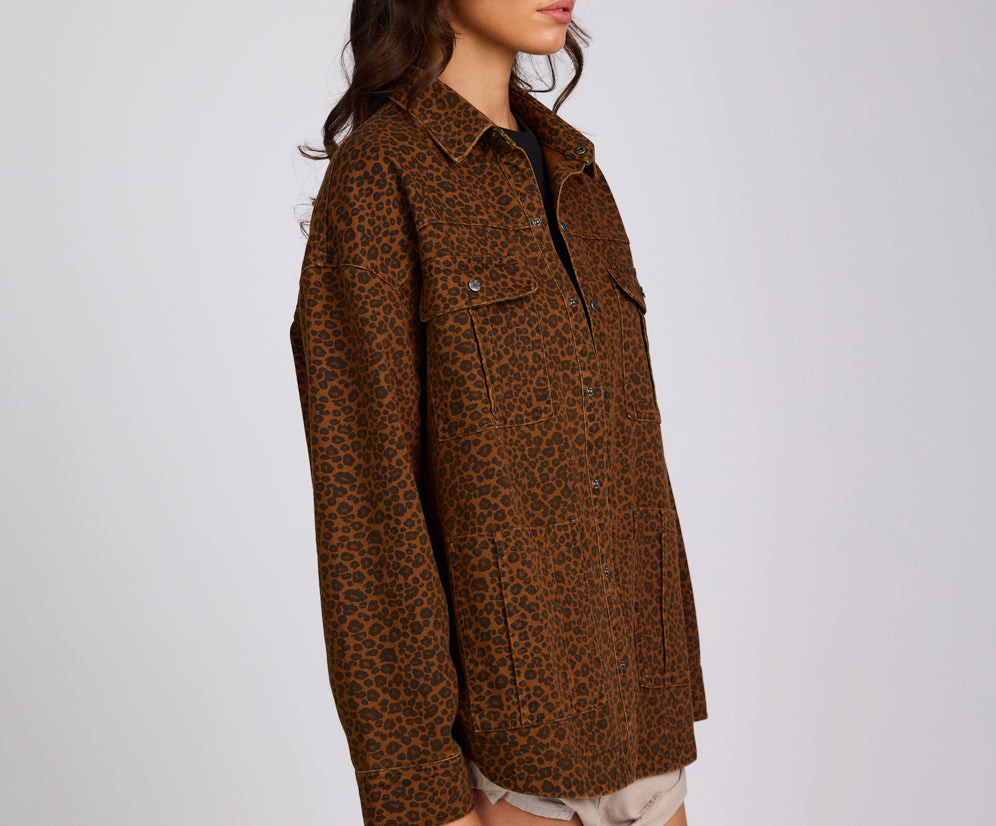 Longline Denim Jacket - Cheetah Print