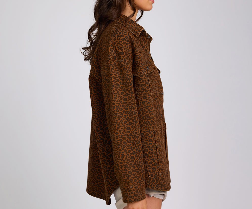 Longline Denim Jacket - Cheetah Print