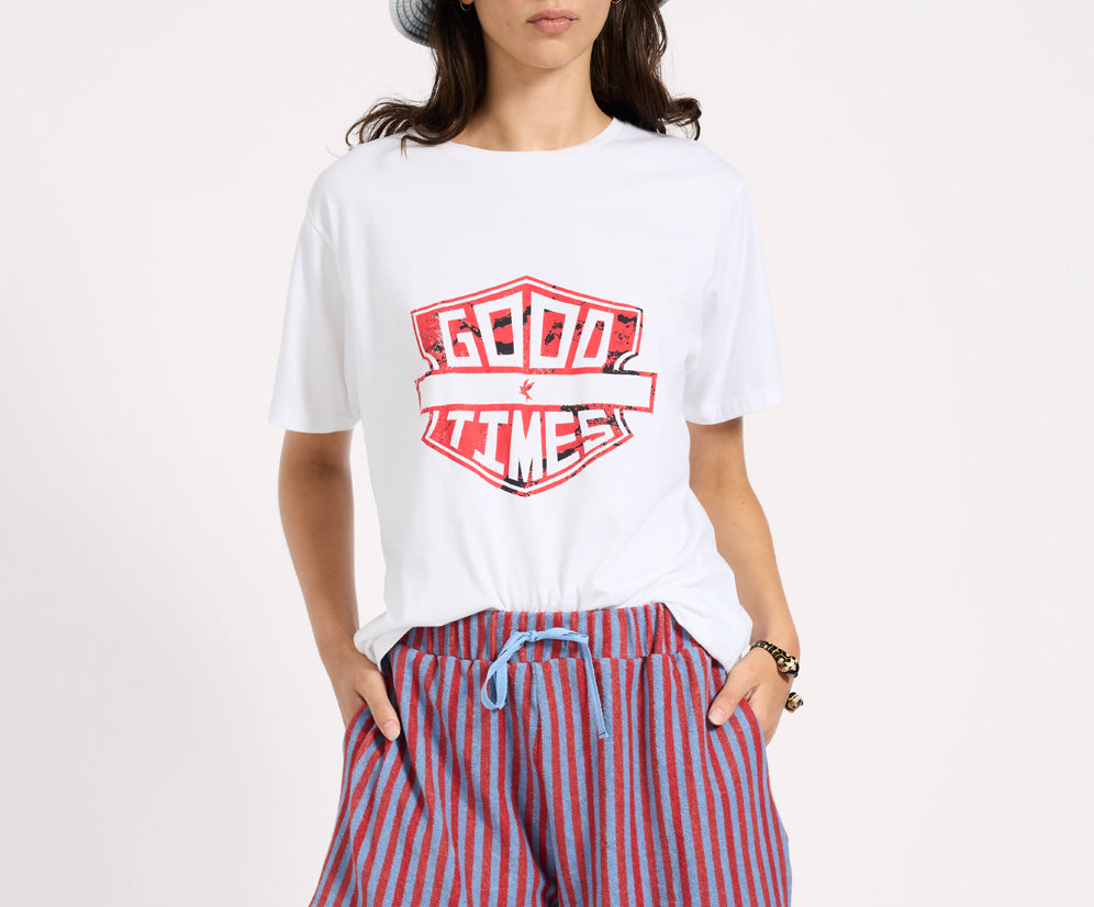 Terry Towel Drawstring Beach Shorts - Red Blue Striped