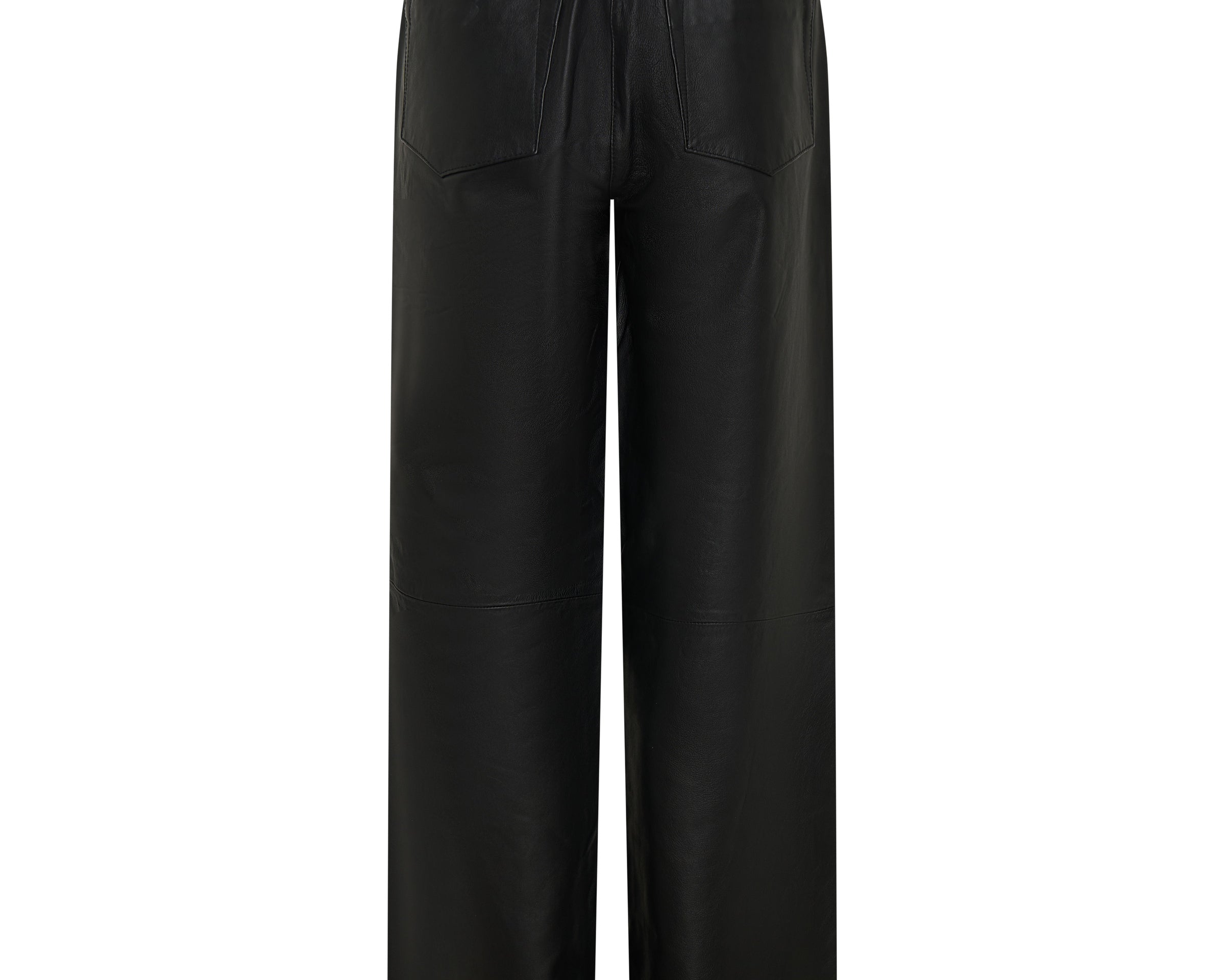 Roadhouse Mid Waist Wide Leg Drawstring Leather Pants - Black