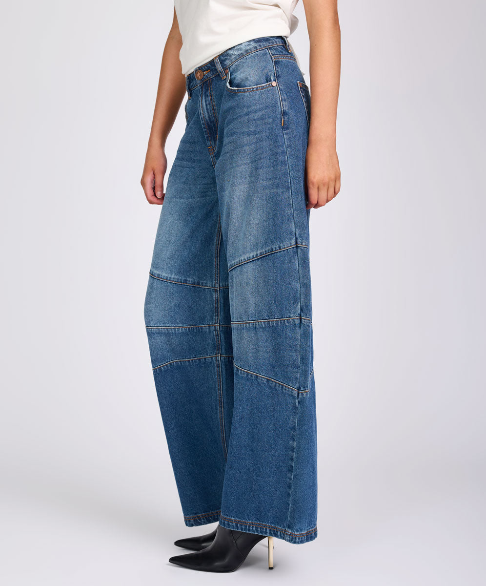 Barrel Mid Waist Wide Leg Denim Jeans - Deep Pacifica Blue