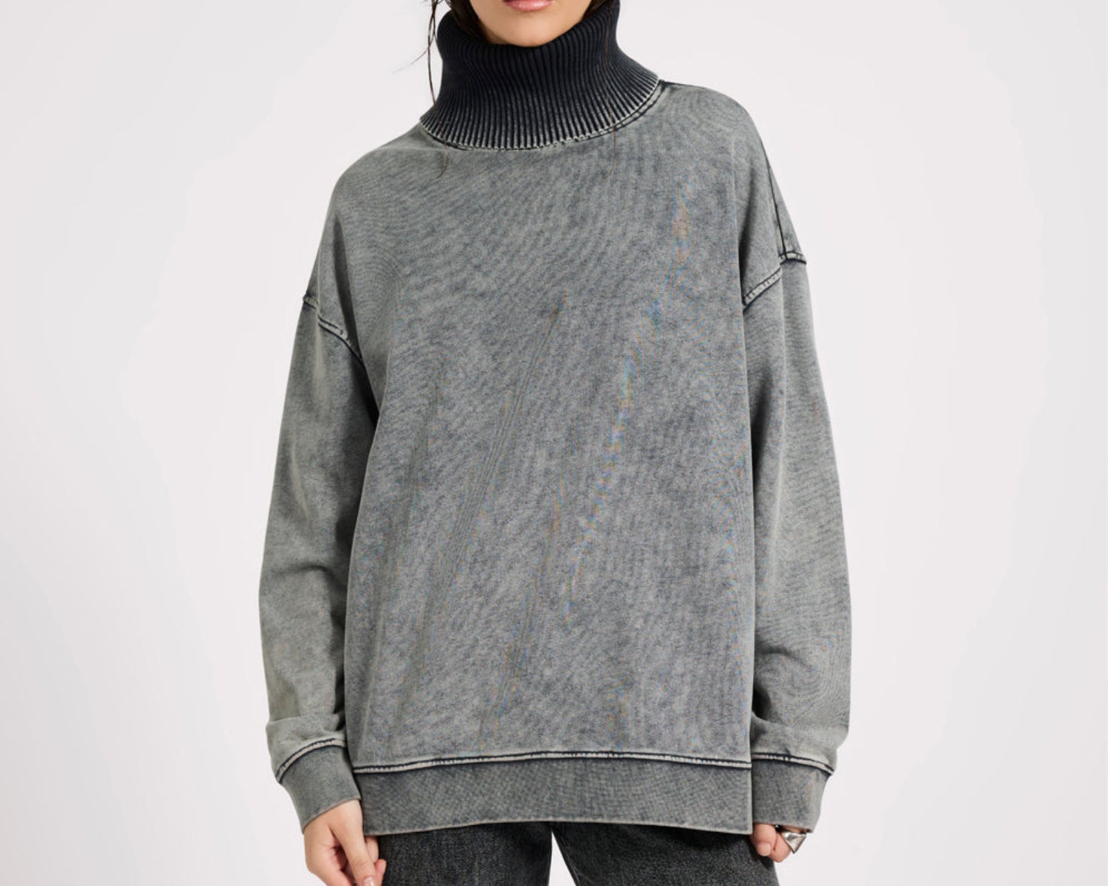 Fleece Roll Neck Sweater - Worn Black