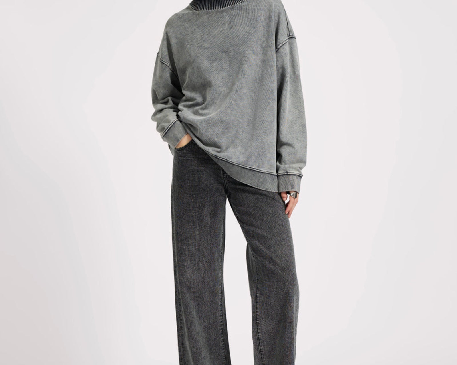 Fleece Roll Neck Sweater - Worn Black