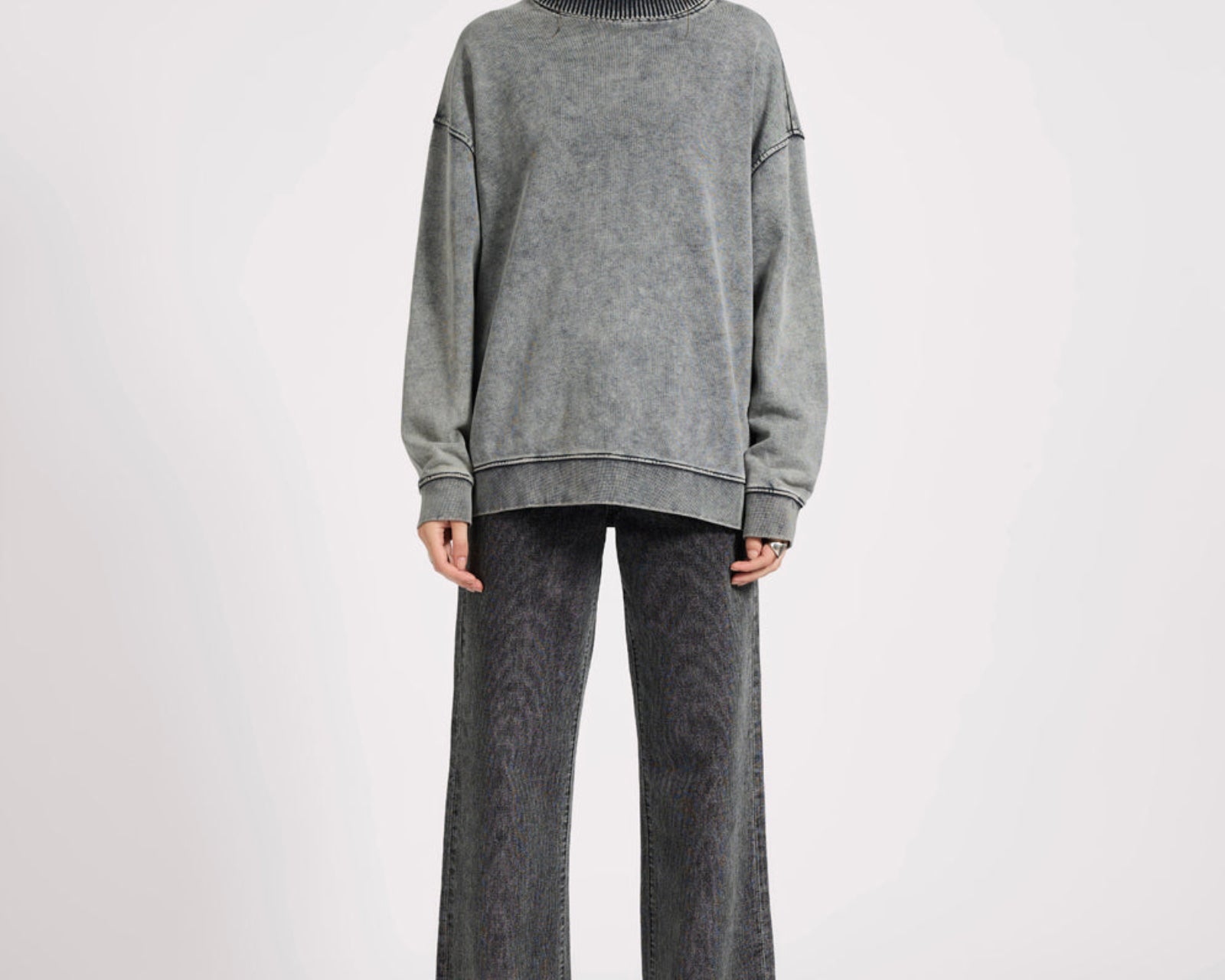 Fleece Roll Neck Sweater - Worn Black