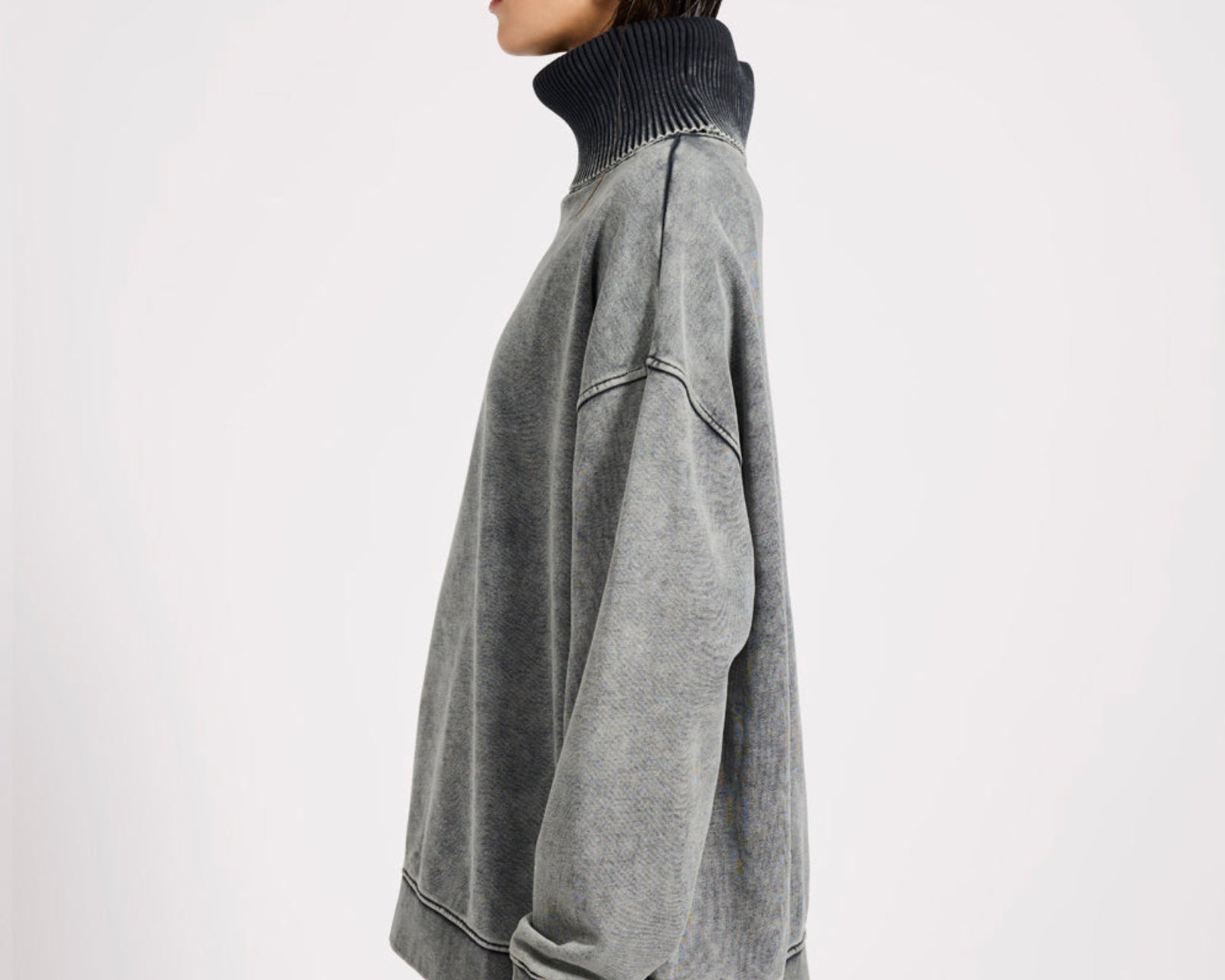 Fleece Roll Neck Sweater - Worn Black