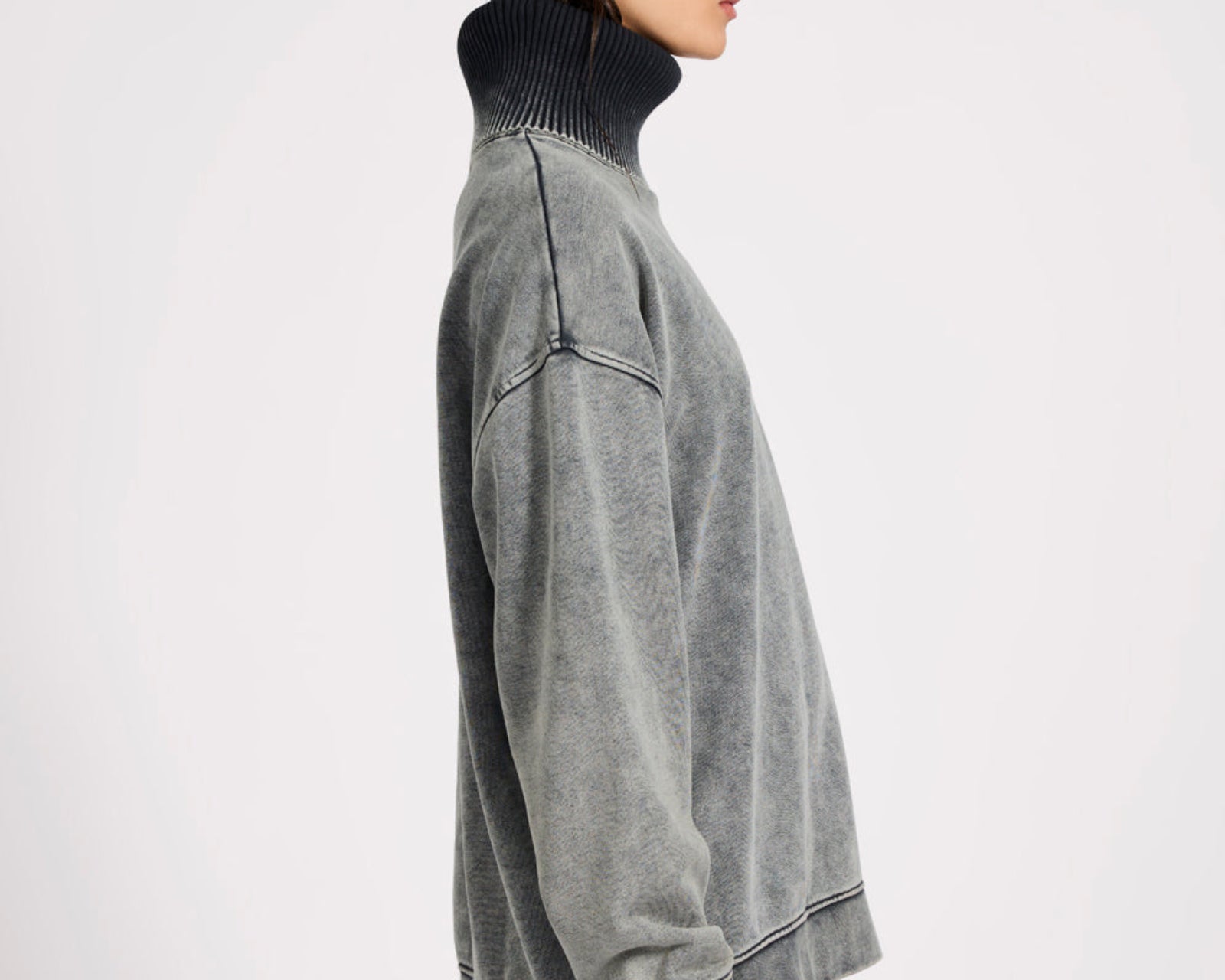 Fleece Roll Neck Sweater - Worn Black