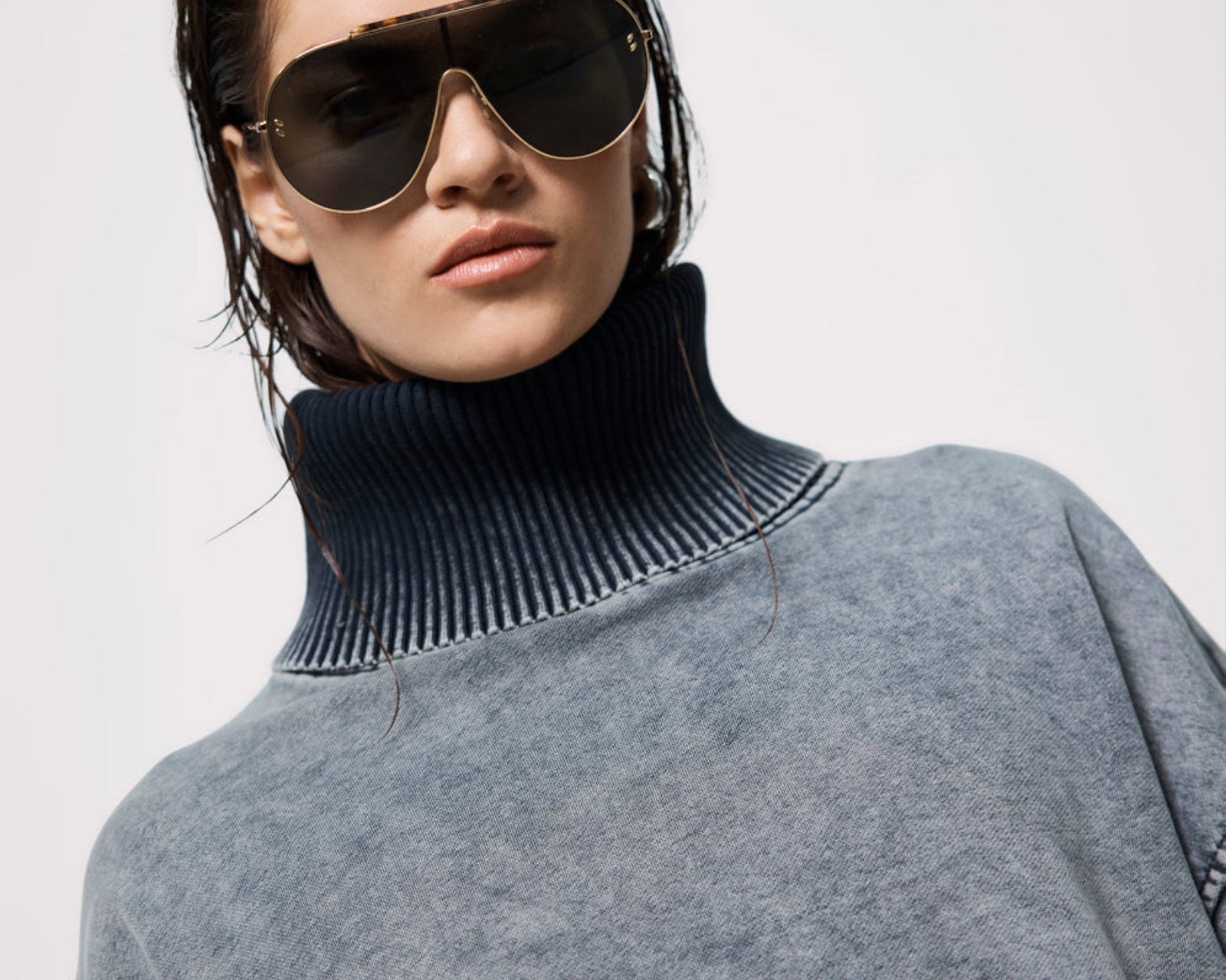 Fleece Roll Neck Sweater - Worn Black