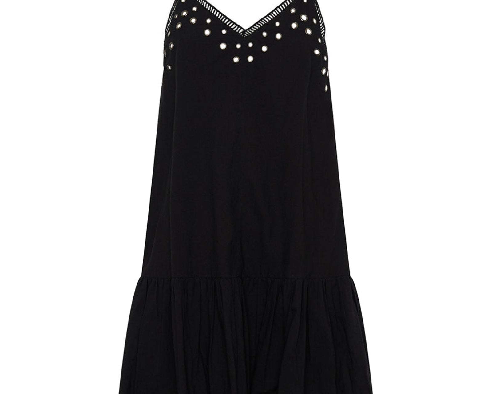 Eyelet Cotton Bubble Hem Mini Dress - Black