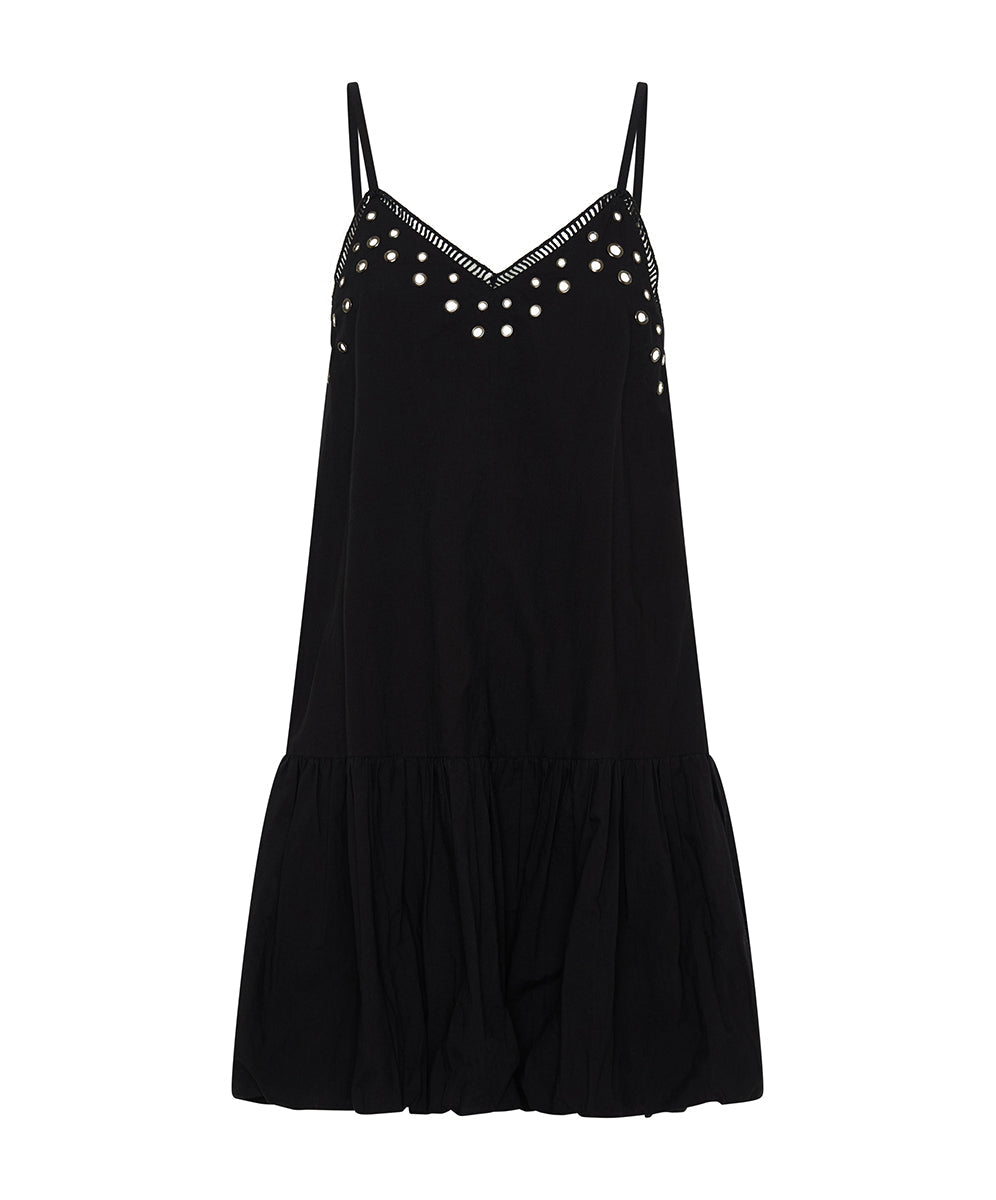 Products Eyelet Cotton Bubble Hem Mini Dress - Black