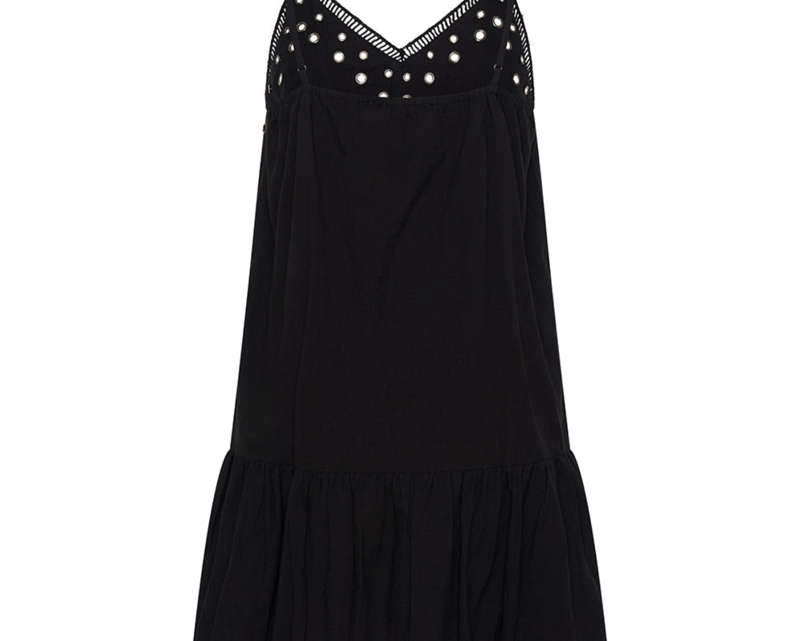 Eyelet Cotton Bubble Hem Mini Dress - Black