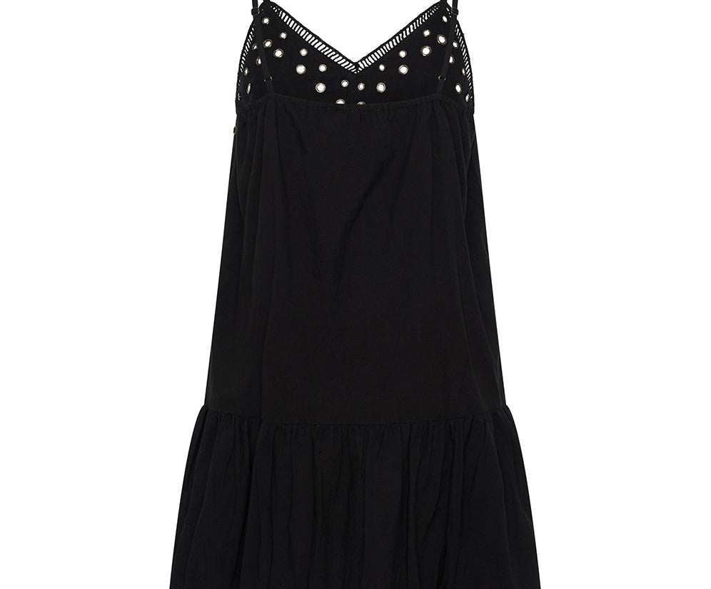 Eyelet Cotton Bubble Hem Mini Dress - Black
