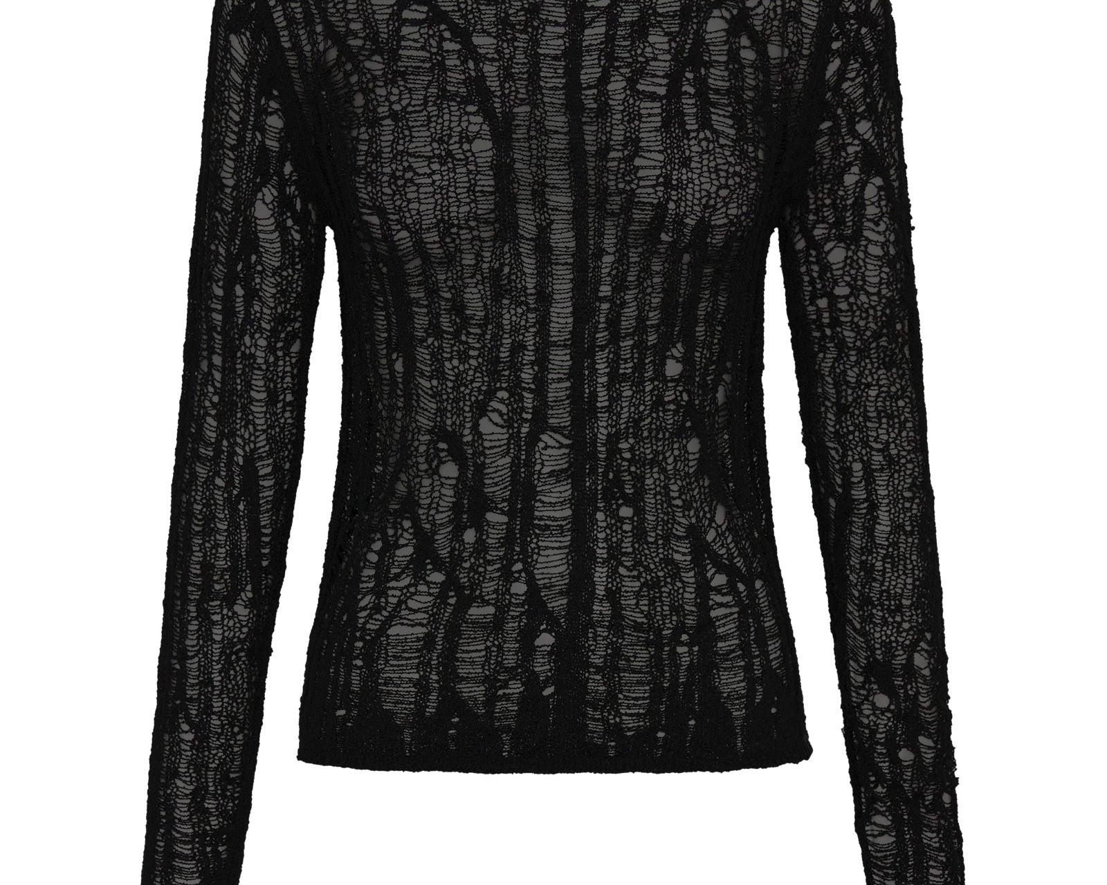 Cinched In Laddered Longsleeve Knit Top - Black