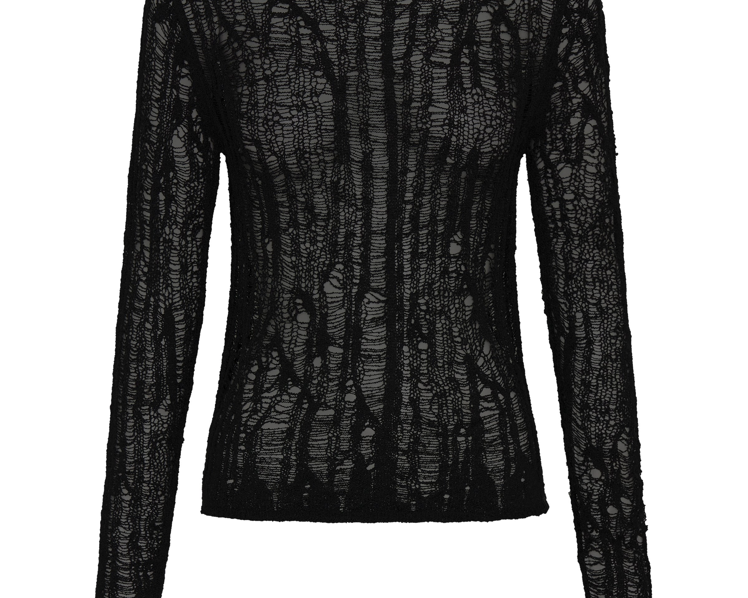 Cinched In Laddered Longsleeve Knit Top - Black
