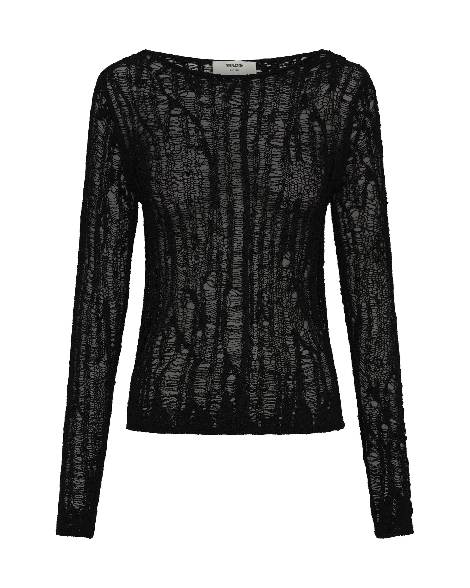 Cinched In Laddered Longsleeve Knit Top - Black