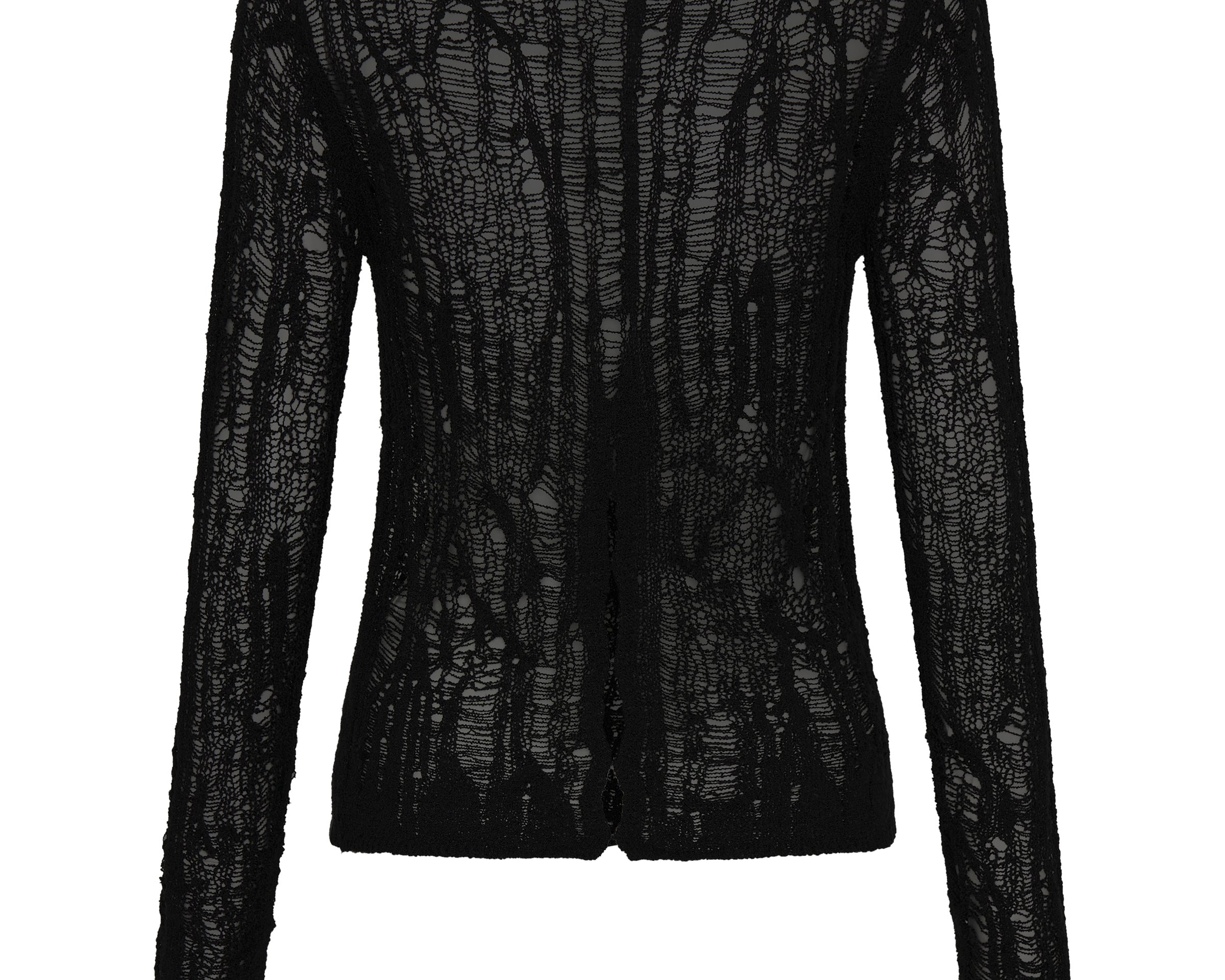 Cinched In Laddered Longsleeve Knit Top - Black