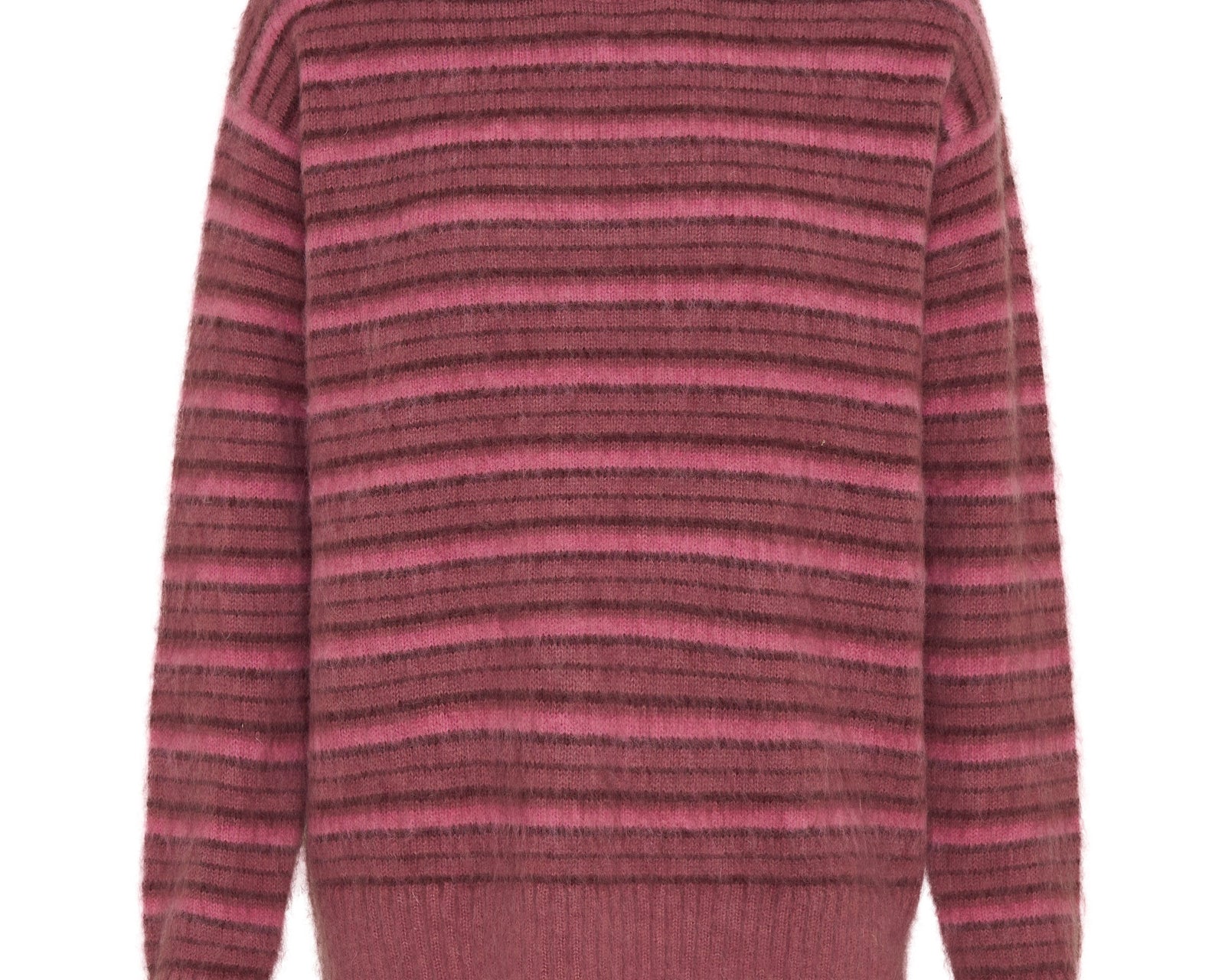 Striped Fluffy Mohair Knit Sweater - Pink Stripe
