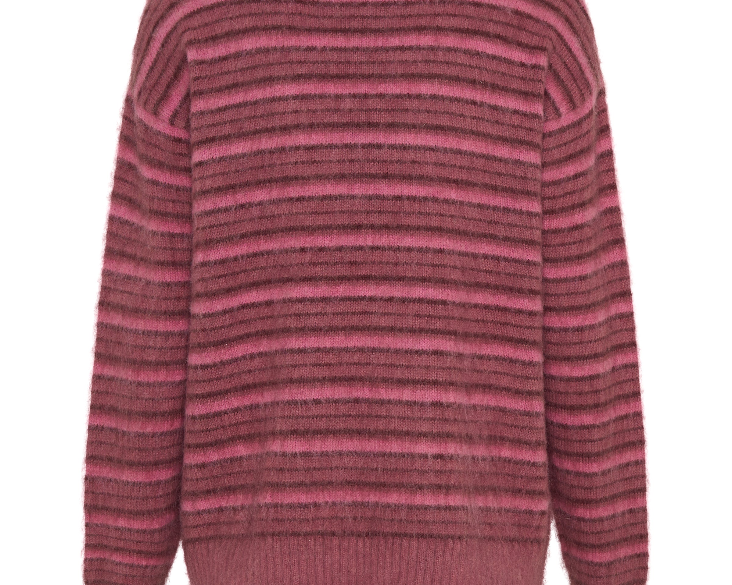 Striped Fluffy Mohair Knit Sweater - Pink Stripe