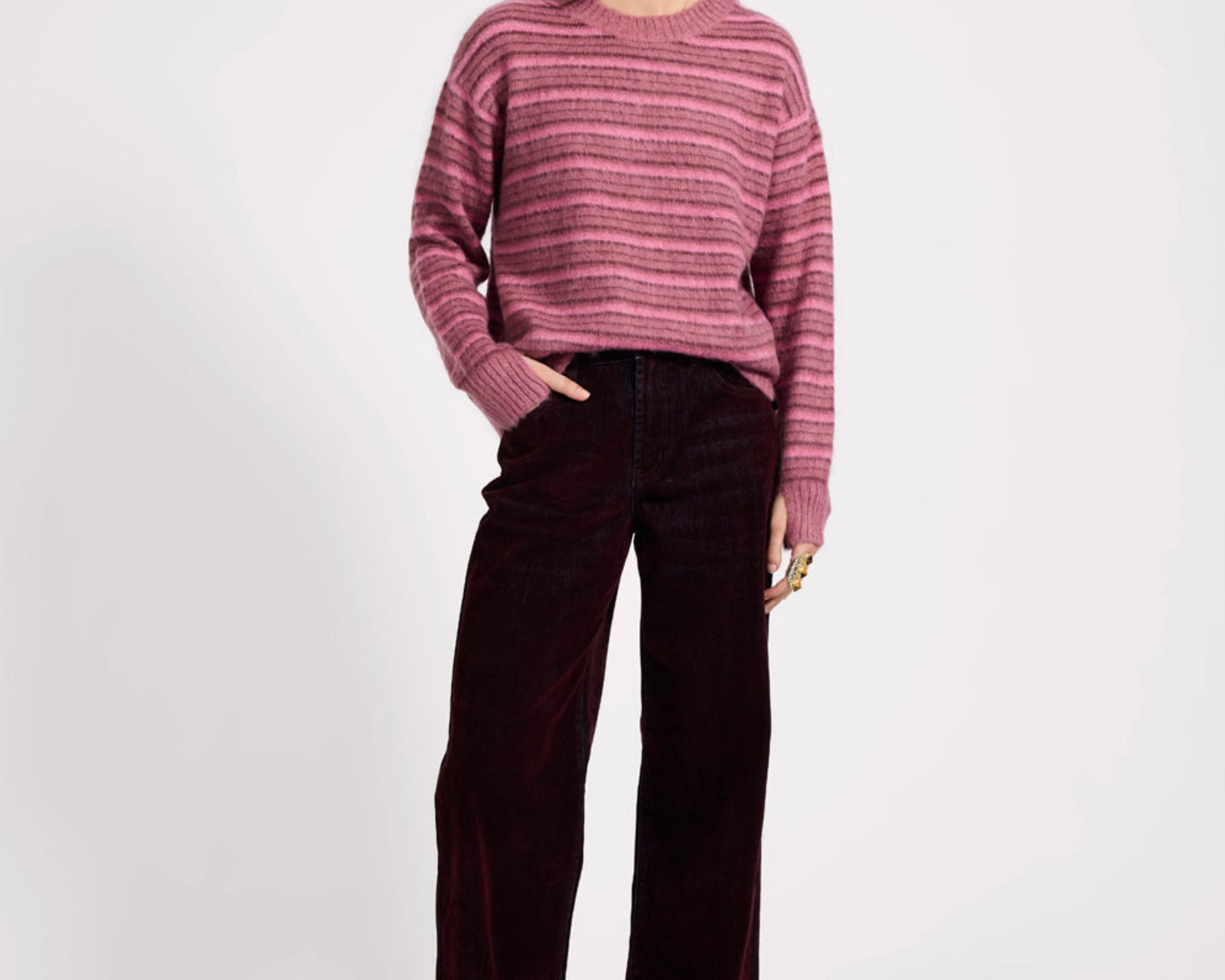 Striped Fluffy Mohair Knit Sweater - Pink Stripe