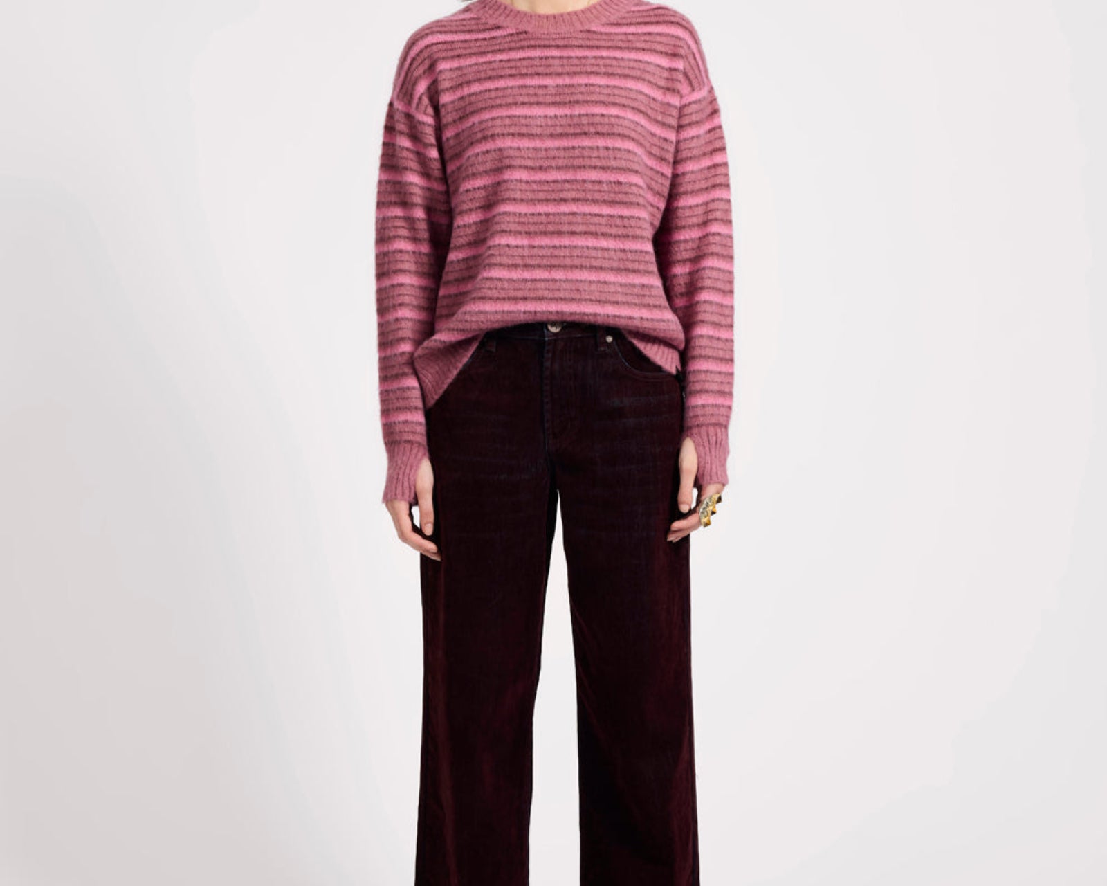 Striped Fluffy Mohair Knit Sweater - Pink Stripe