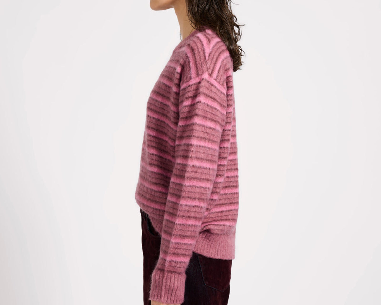 Striped Fluffy Mohair Knit Sweater - Pink Stripe