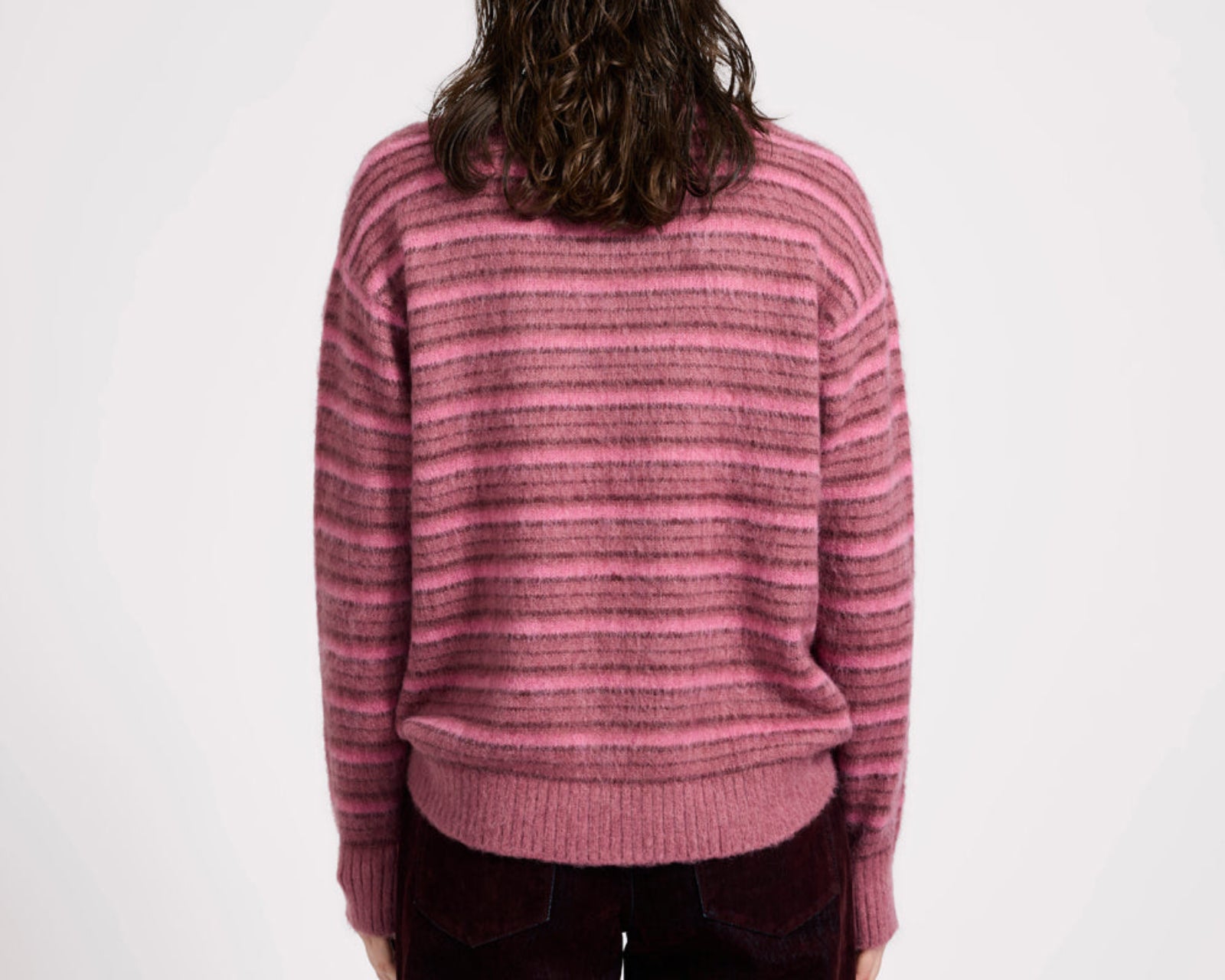 Striped Fluffy Mohair Knit Sweater - Pink Stripe