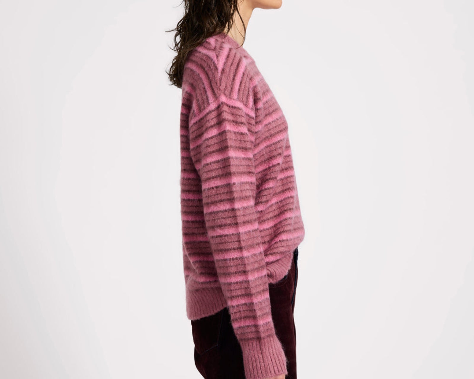 Striped Fluffy Mohair Knit Sweater - Pink Stripe