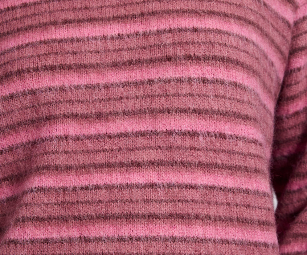 Striped Fluffy Mohair Knit Sweater - Pink Stripe