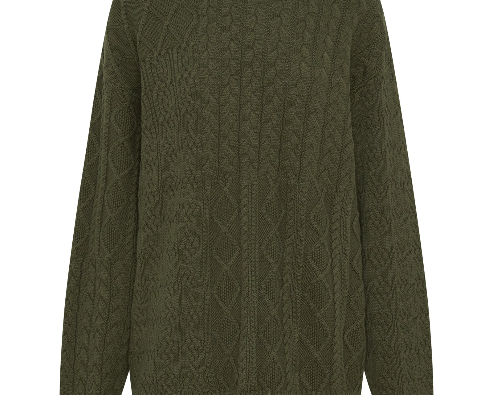 Mixed Cable Cotton Knit Sweater - Khaki