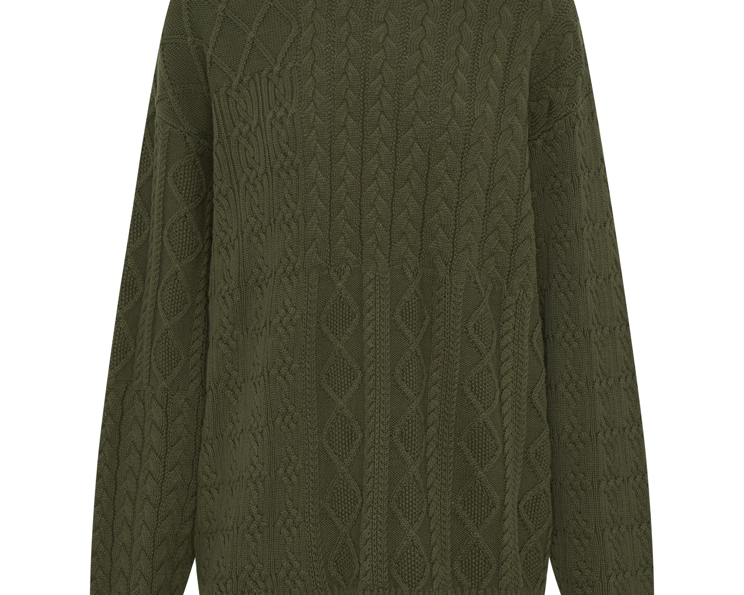 Mixed Cable Cotton Knit Sweater - Khaki