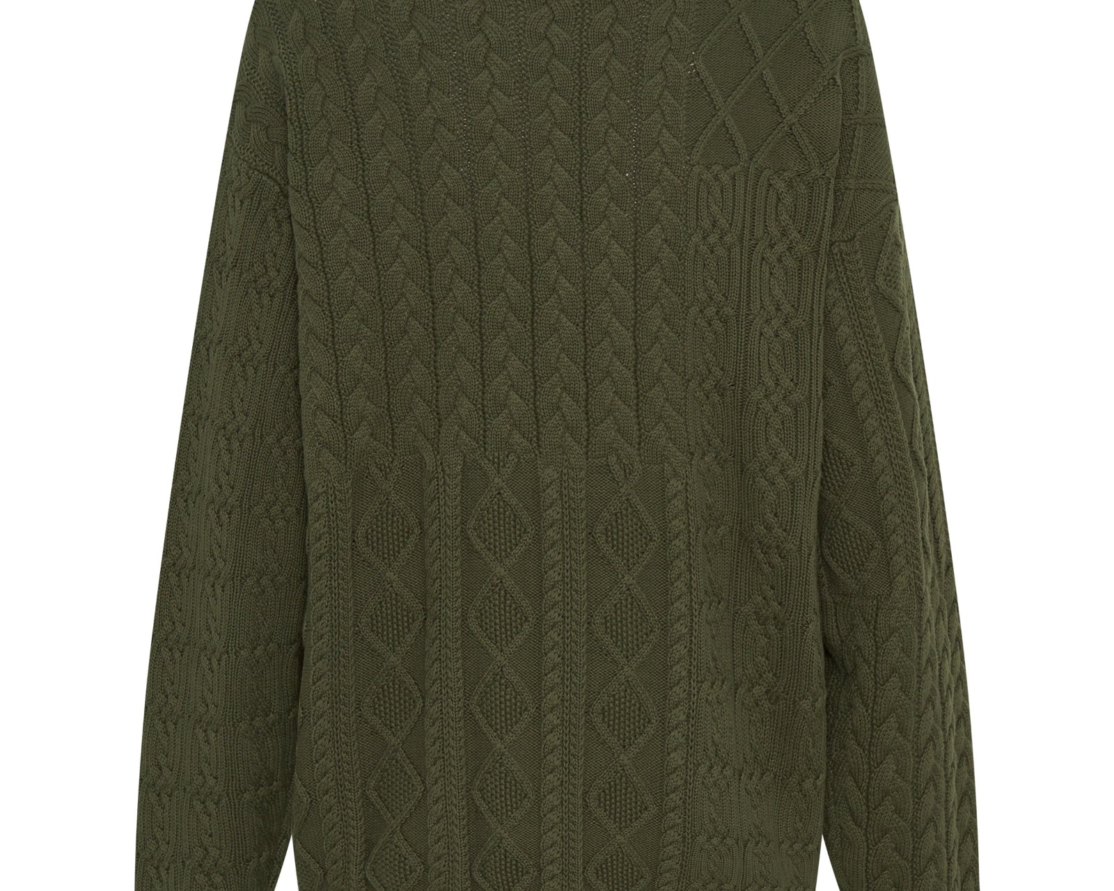 Mixed Cable Cotton Knit Sweater - Khaki