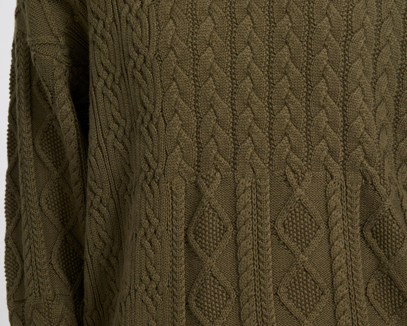 Mixed Cable Cotton Knit Sweater - Khaki