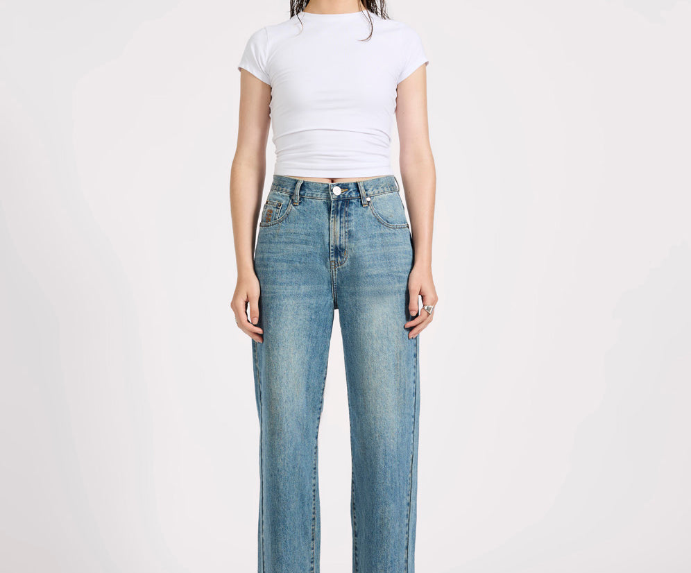 Baxters Mid Waist Straight Leg Denim Jeans - Used Blue