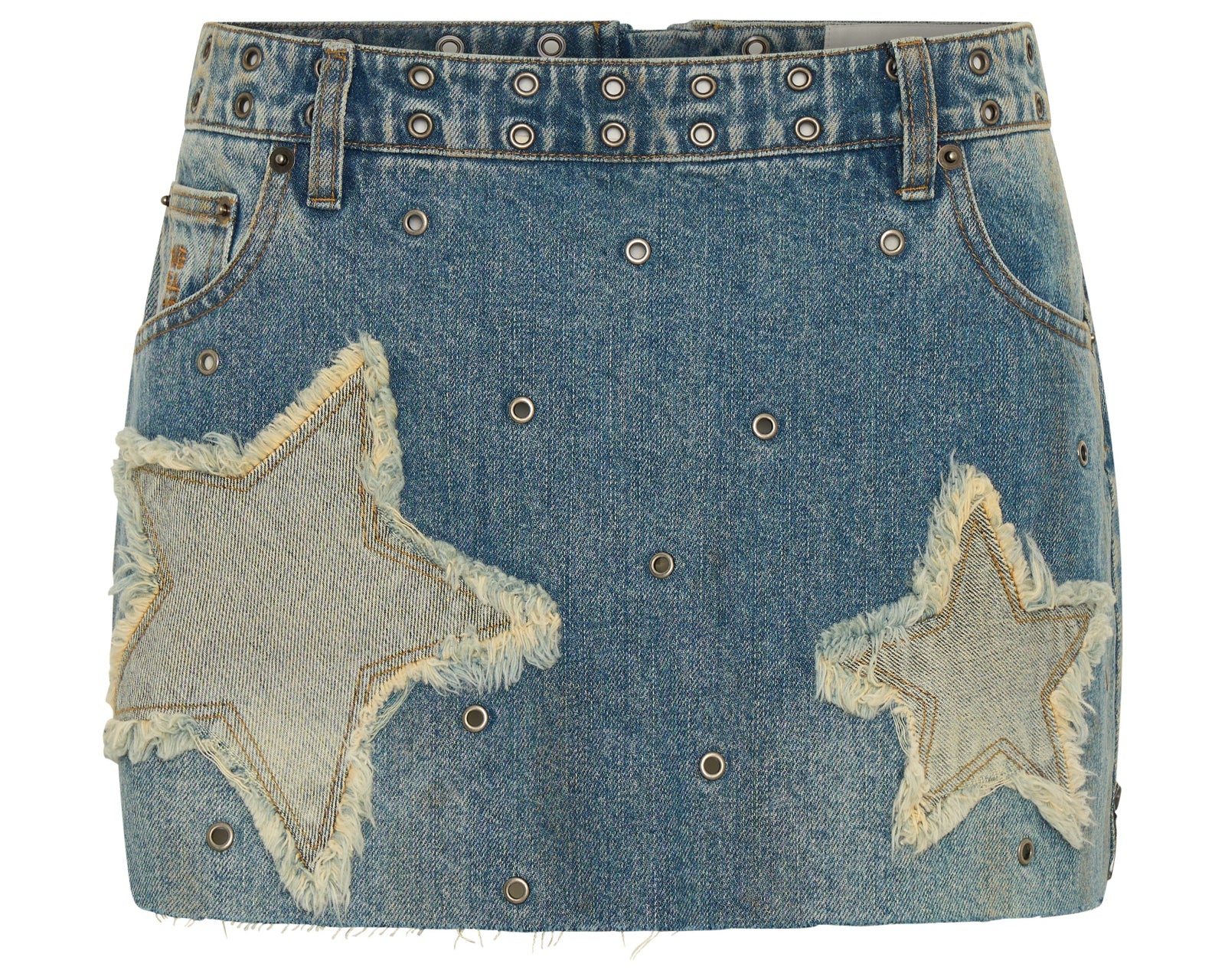Axel Star Low Waist Micro Mini Denim Skirt - Used Blue