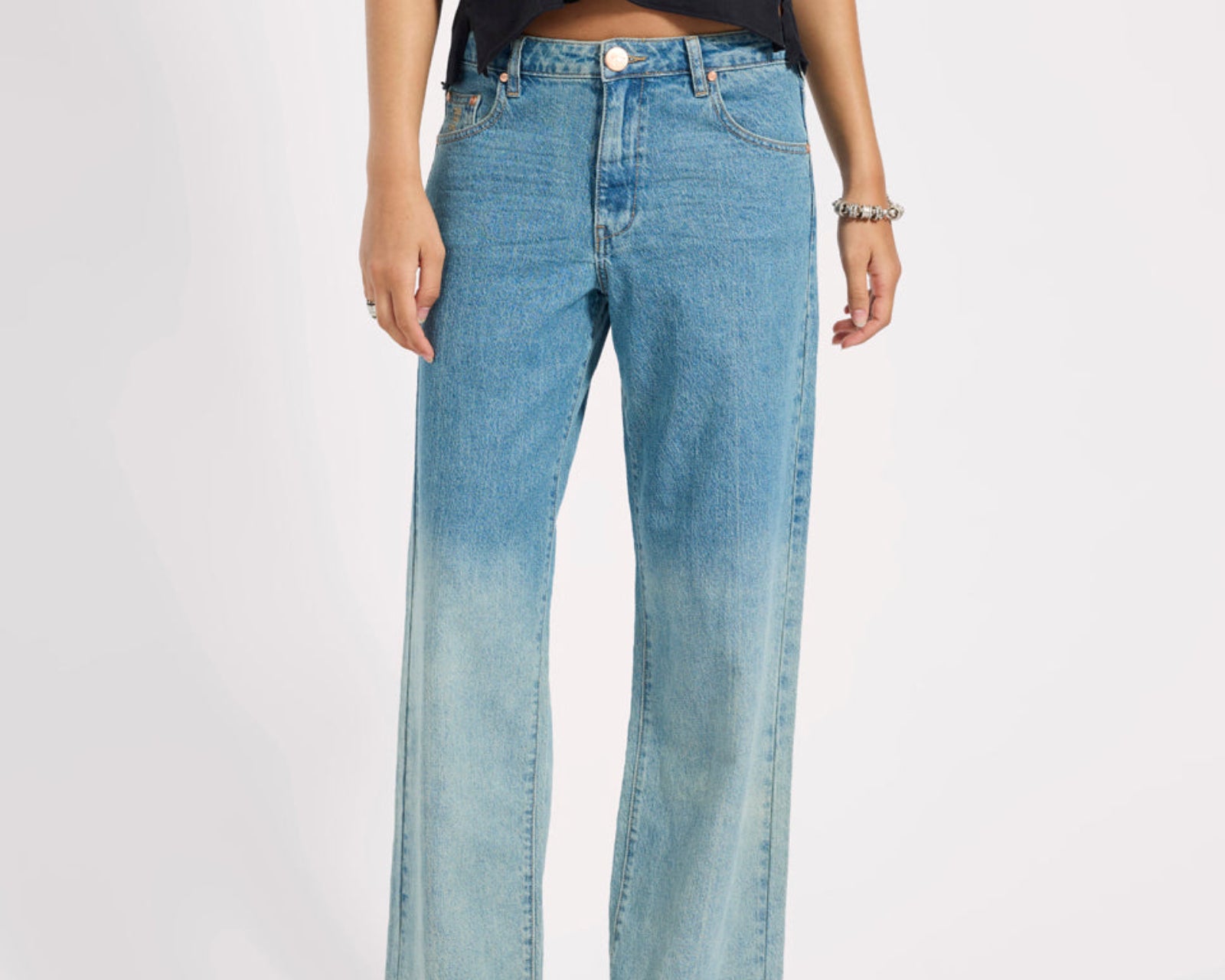 Low Riders Low Waist Wide Leg Denim Jeans - Texas Blue