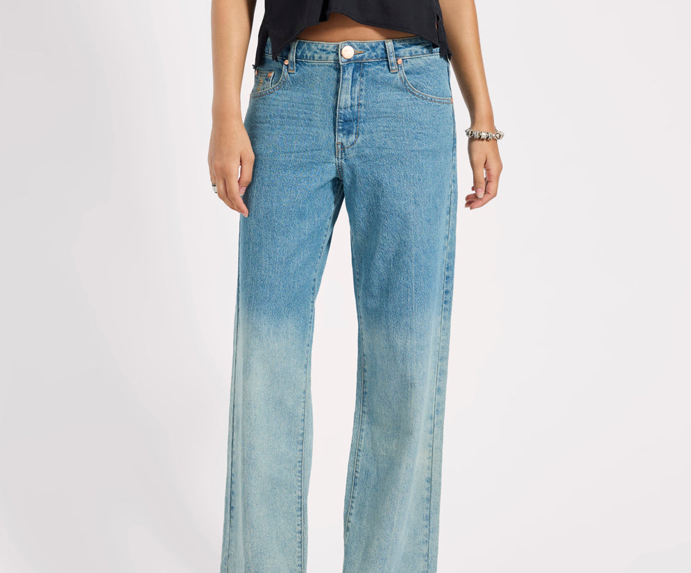 Low Riders Low Waist Wide Leg Denim Jeans - Texas Blue