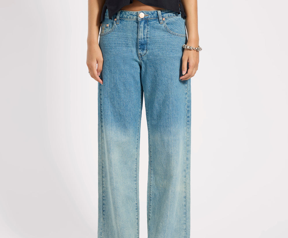 Low Riders Low Waist Wide Leg Denim Jeans - Texas Blue