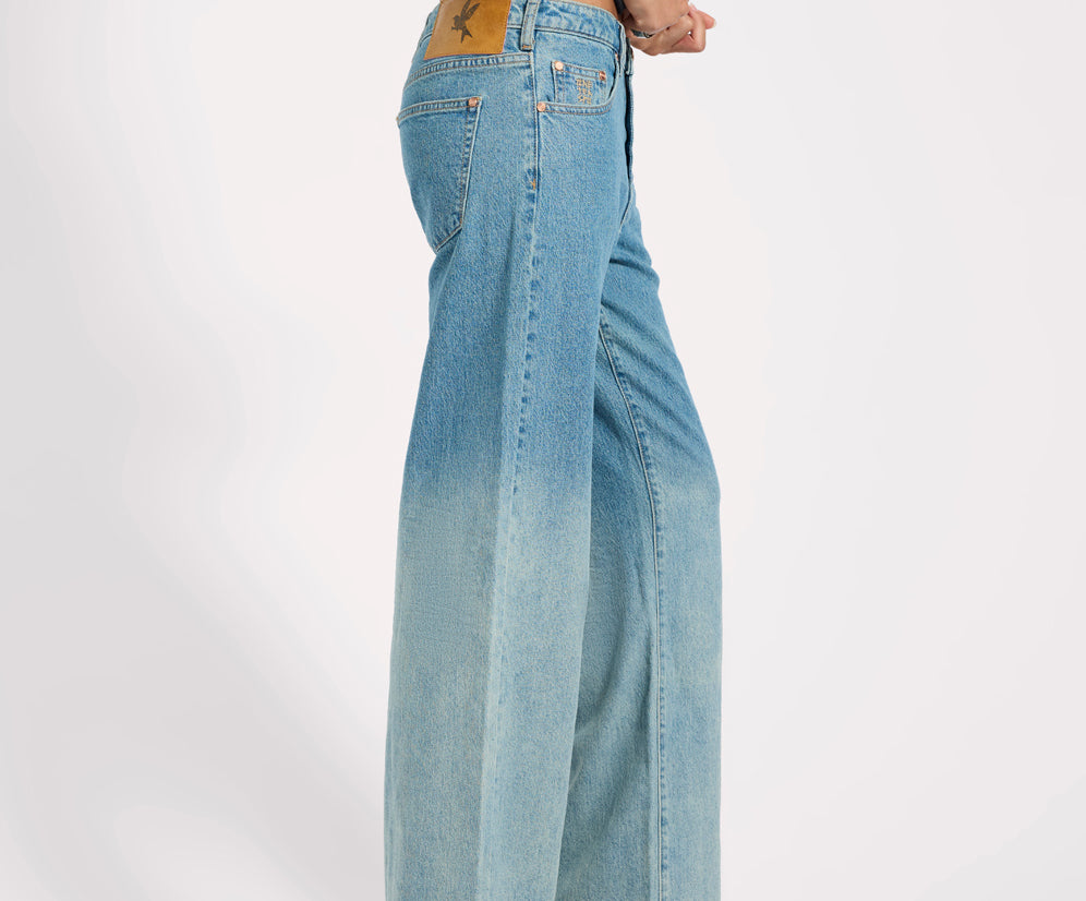 Low Riders Low Waist Wide Leg Denim Jeans - Texas Blue
