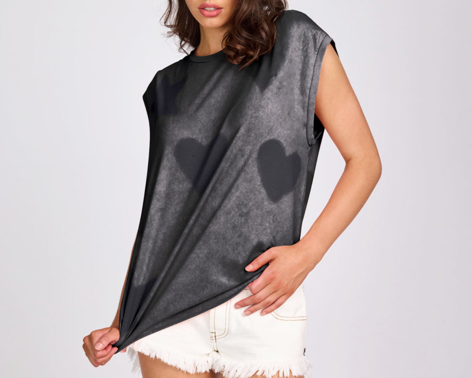 Heart And Star Stencil Tank Top - Charcoal