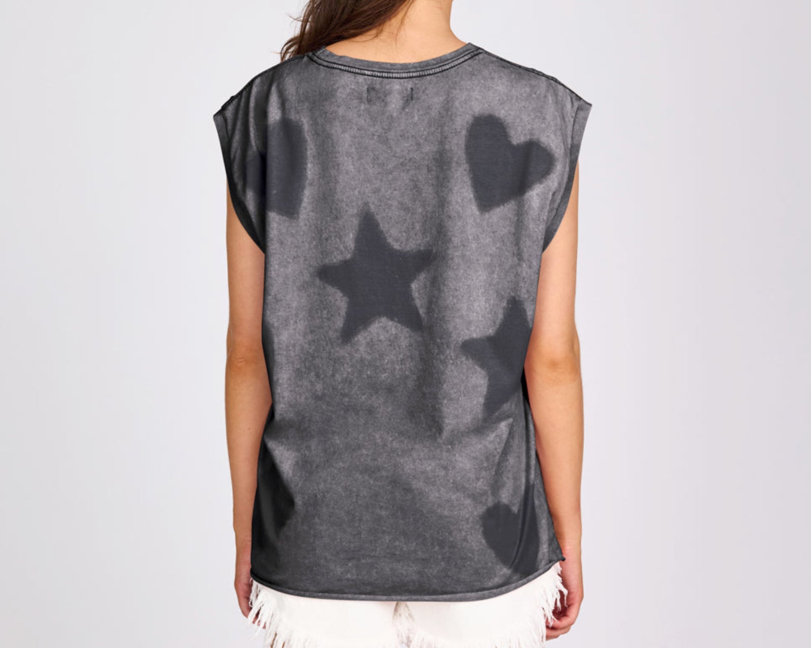 Heart And Star Stencil Tank Top - Charcoal