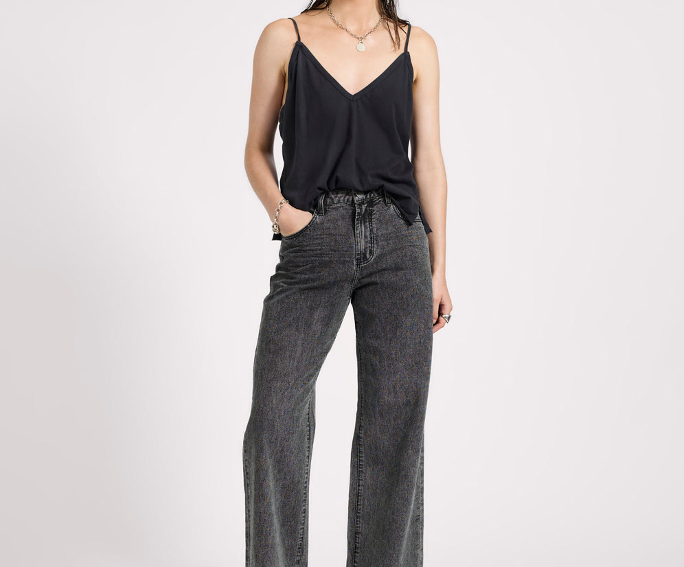Jackson Mid Waist Wide Leg Denim Jeans - Worn Black