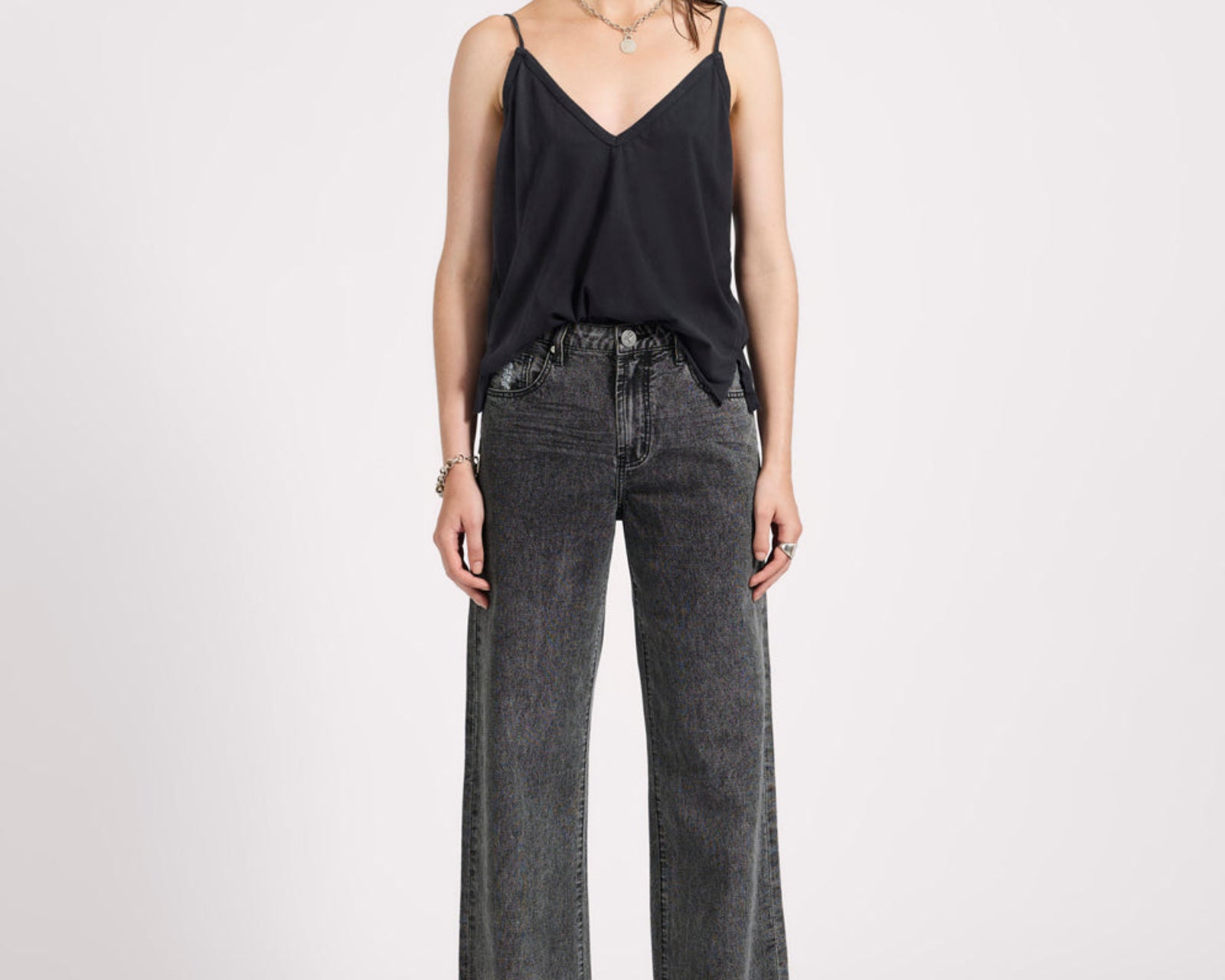 Jackson Mid Waist Wide Leg Denim Jeans - Worn Black