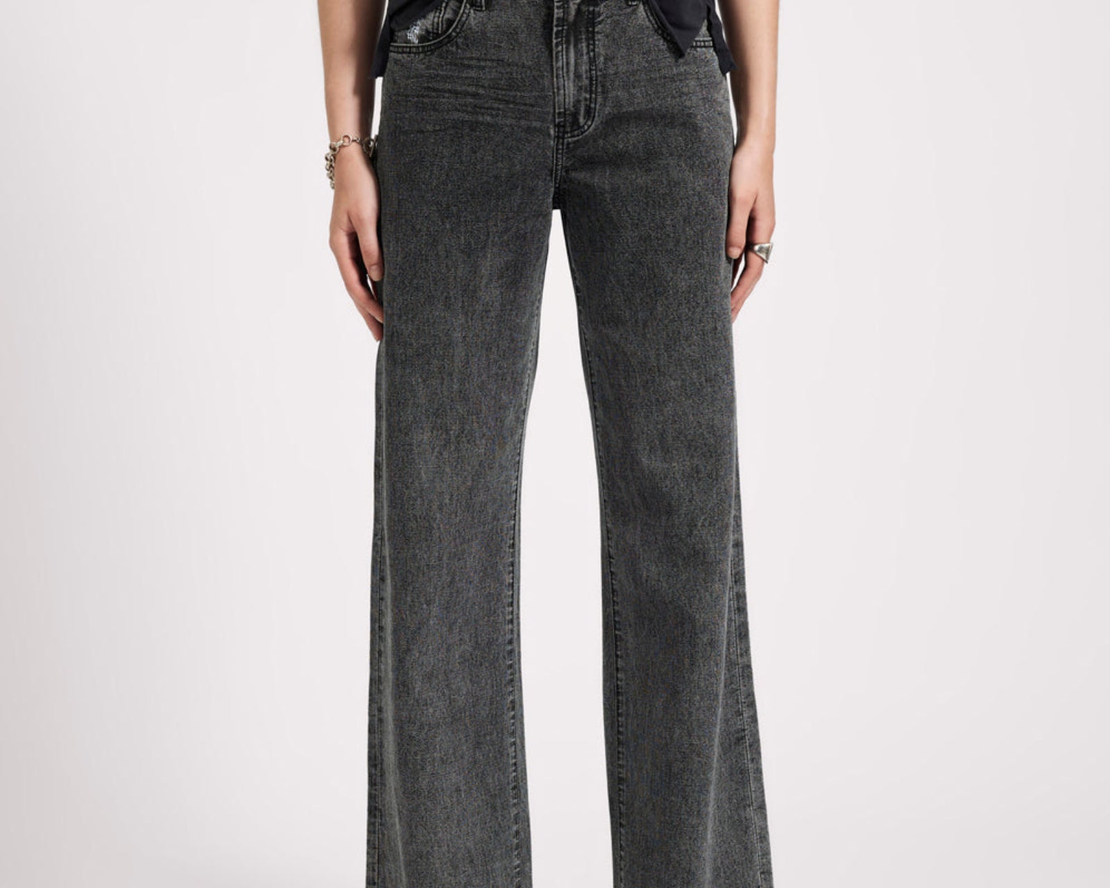 Jackson Mid Waist Wide Leg Denim Jeans - Worn Black