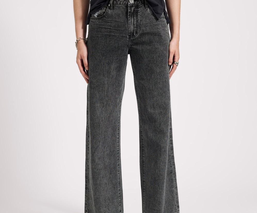 Jackson Mid Waist Wide Leg Denim Jeans - Worn Black