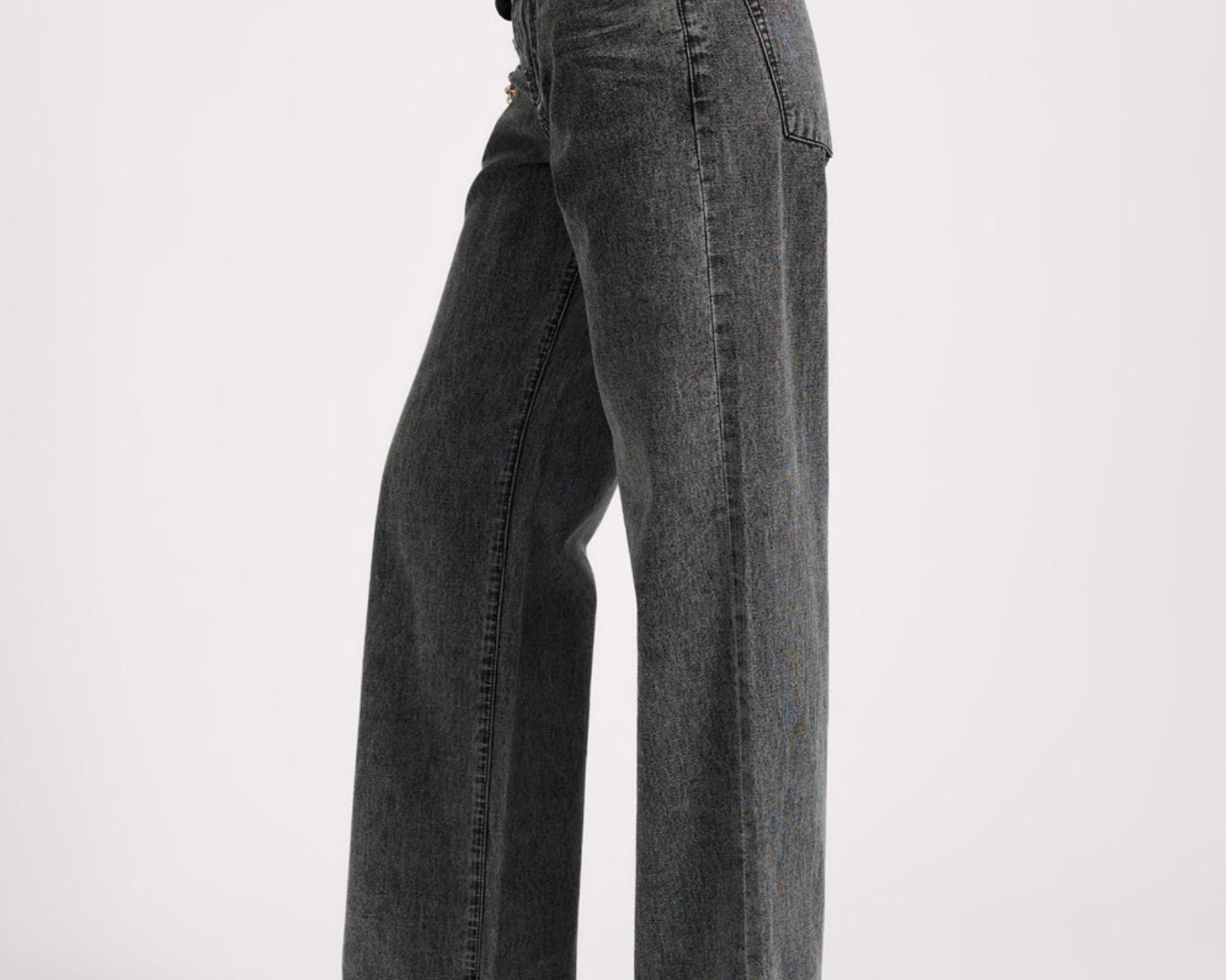 Jackson Mid Waist Wide Leg Denim Jeans - Worn Black