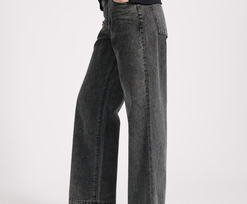Jackson Mid Waist Wide Leg Denim Jeans - Worn Black