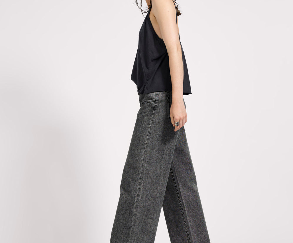 Jackson Mid Waist Wide Leg Denim Jeans - Worn Black