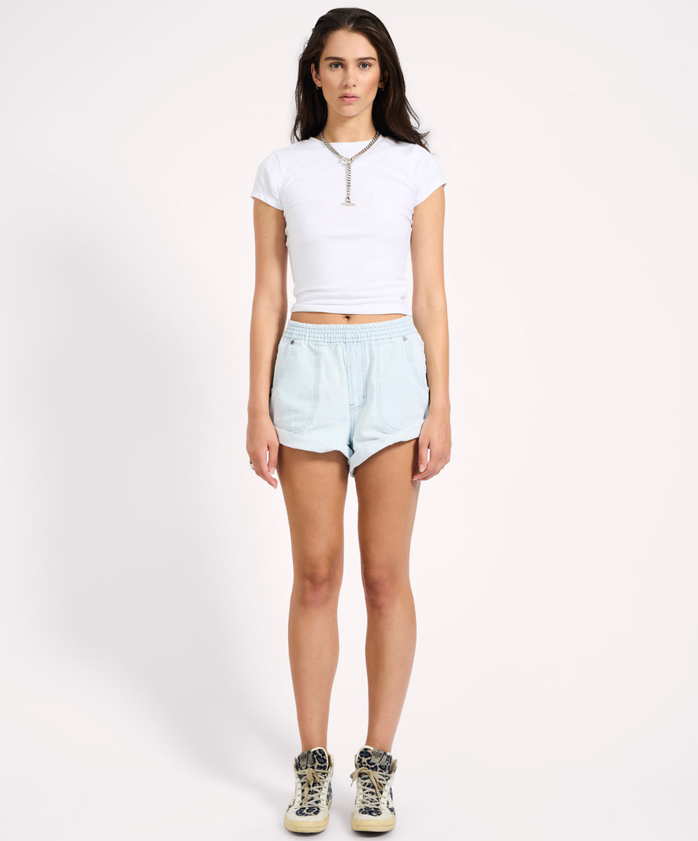 Women's Denim Shorts Hunters Mid Waist Boyfriend Elasticated Denim Shorts - Xanthe