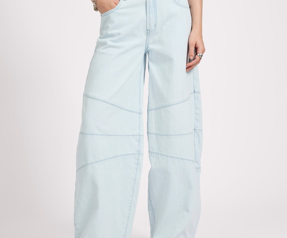 Barrel Mid Waist Wide Leg Denim Jeans - Xanthe Light Blue