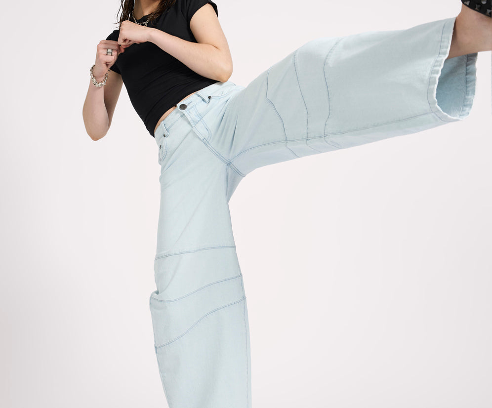 Barrel Mid Waist Wide Leg Denim Jeans - Xanthe Light Blue
