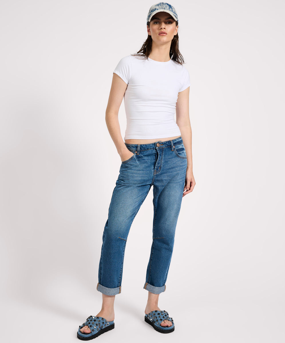  Saints Low Waist Boyfriend Denim Jeans - Pacifica Blue